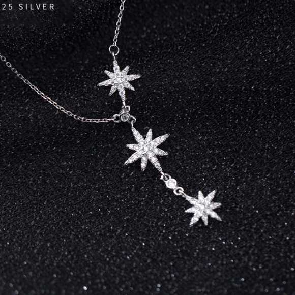 925 sterling silver zircon sparkling star pandent necklace for women Christmas g - Picture 5 of 8